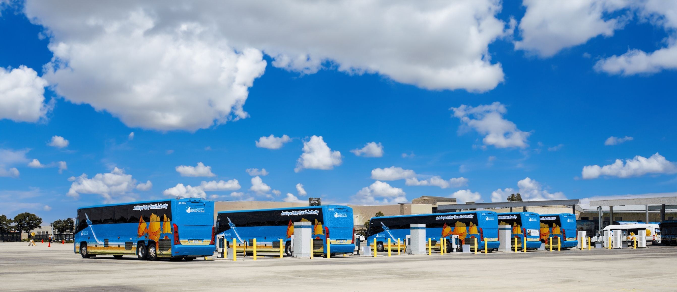 A bus depot with multiple buses